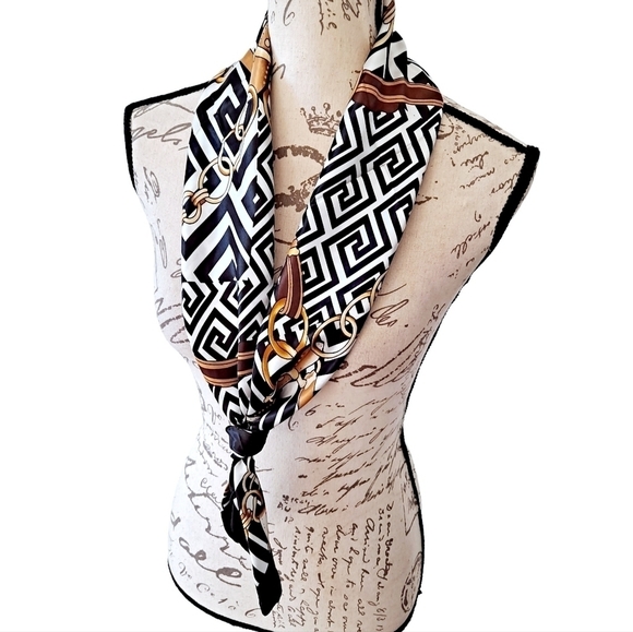Satin square scarf Equestrian bridle Horse black white retro hair neck 💖2/$30 - Picture 14 of 14